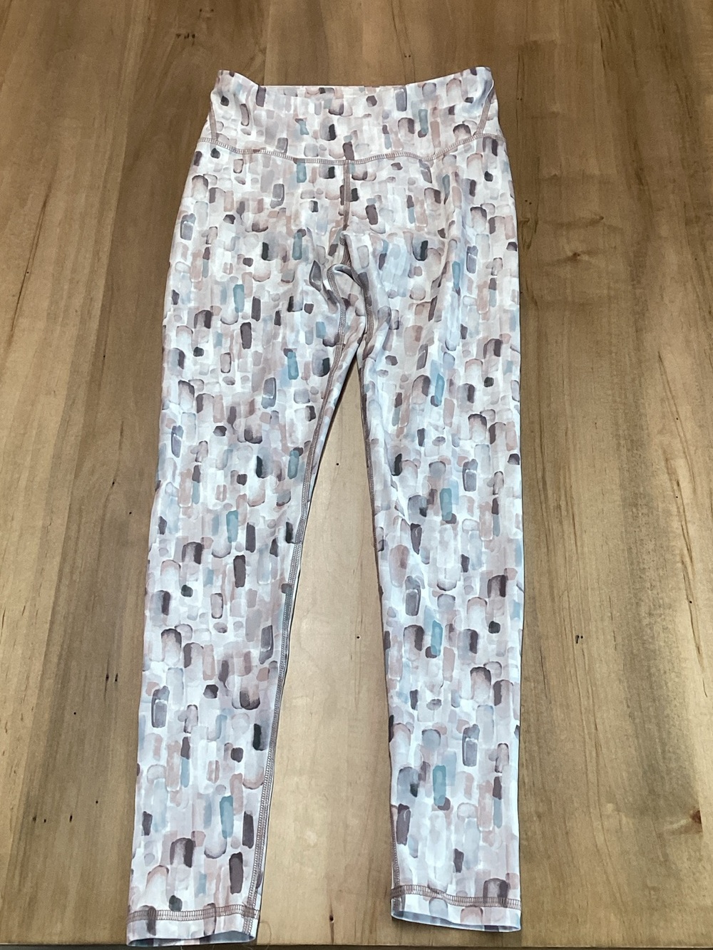 manduka Girls' Leggings in Beige, Blue and Taupe Abstract Print